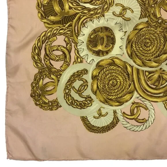 CHANEL CC Logo Pink 100% Silk Jewelry Print Scarf - Picture 11 of 12